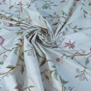 5.75Y Scalamandre KALINA CREAM Pink Flowers EMBROIDERY Crewel MS
