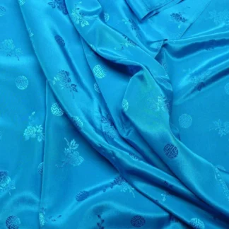 3y Sapphire Blue "magestic" Made In Hong Kong Peony & Longevity Silk Brocade In Satin Finish By Blakely