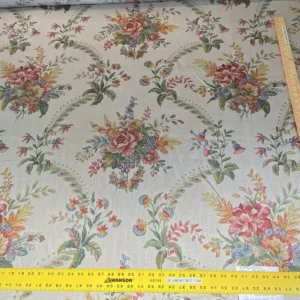 Scalamandre Tarascon Natural MSRP USD 224/Y Linen Print Flower Field Bouquet From France Red Orange Blue Green Print"