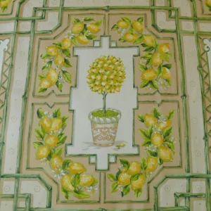 Tyler Hall "lemoncello" Lemon Tree Yellow Green Bamboo Lattice Orangery Citrus Topiary