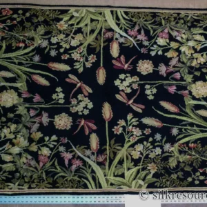 Stark Ialoveni Black 4'x6' Botanical Dutch Garden Nature Tulips Yarrow Dragonfly Pink Red Green MSRP USD 1200