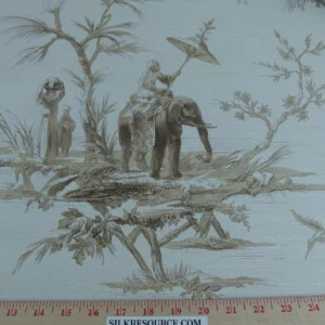 Scalamandre Voyage En Chine Print Beige on Beige Chinoiserie Asian Garden Elephant Brown Beige MSRP USD 388