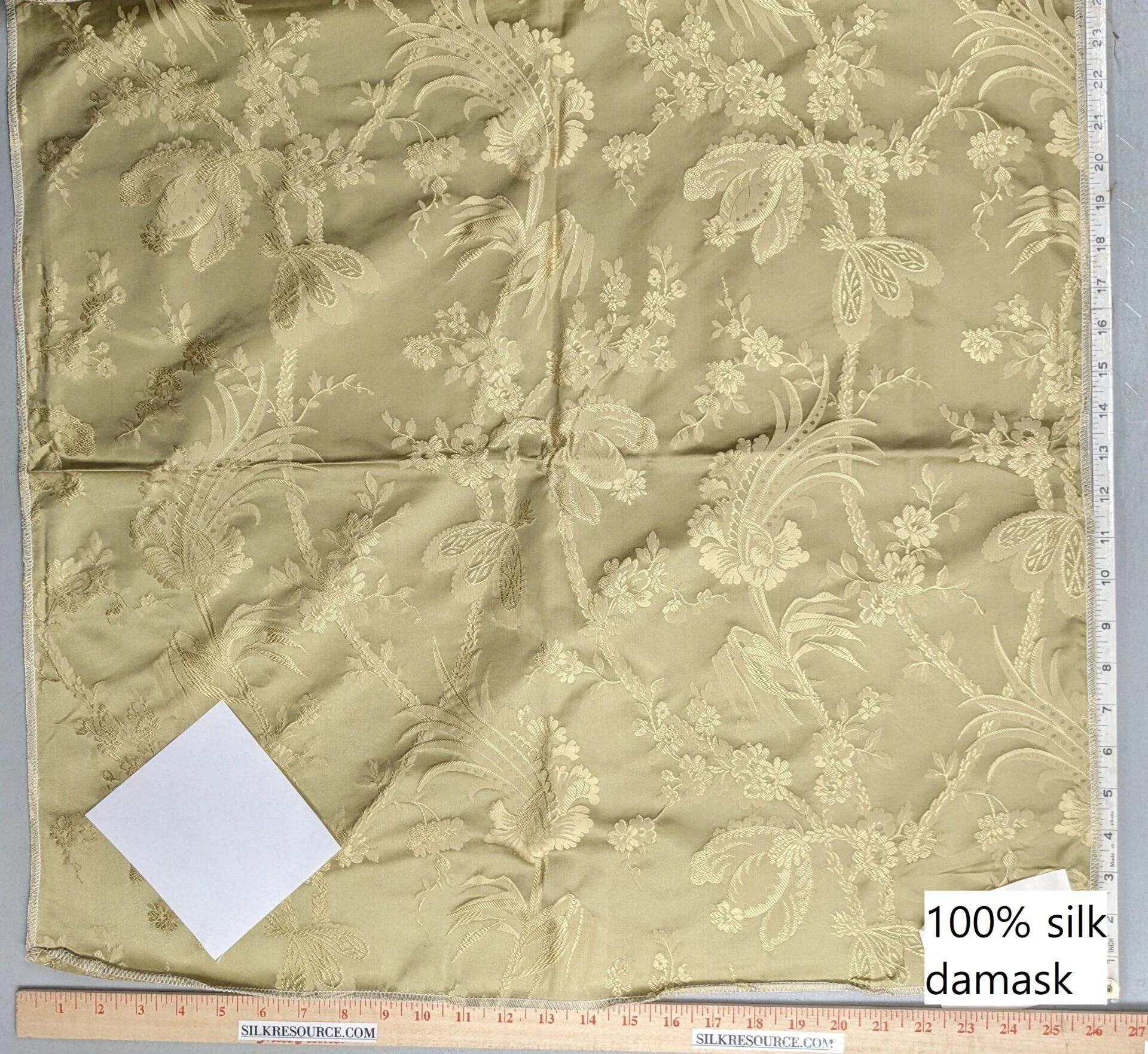by yard 100% Silk Damask Lace Curvy Botanical Flower Vines Art Neuveu Willow Yellow Gold
